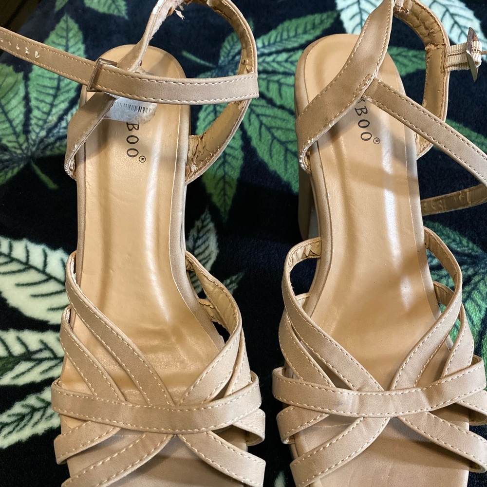 BAMBOO Women's Beige Strappy Heels